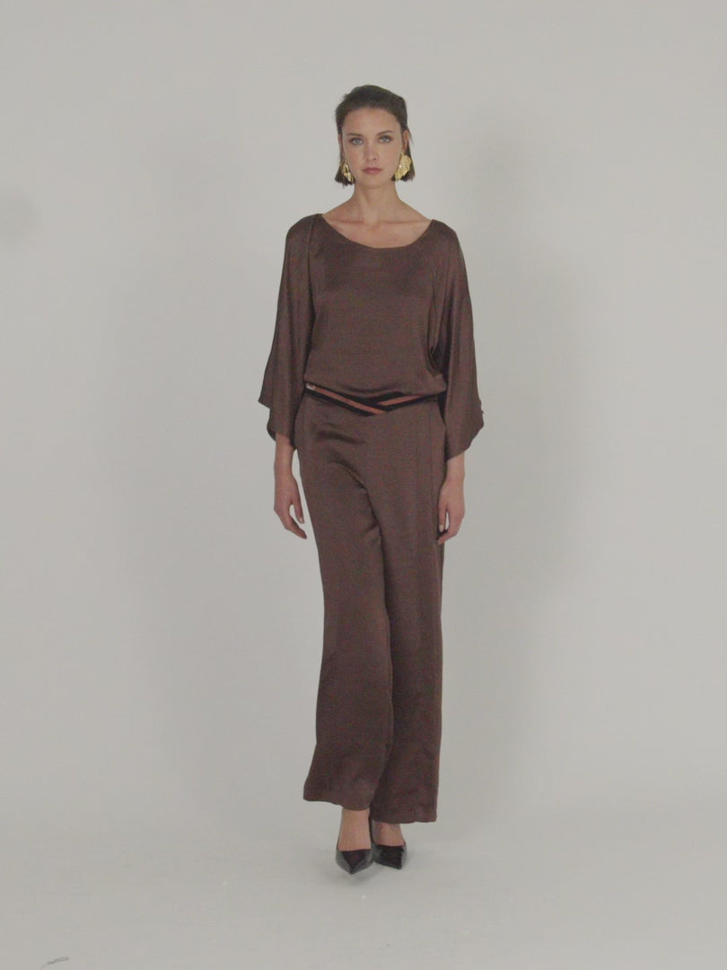 Pantalon large en satin pour femme