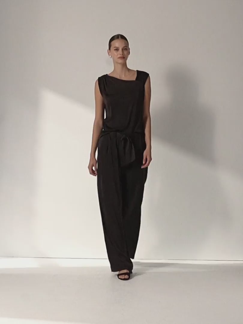 Pantalón ancho de mujer satinado con palas