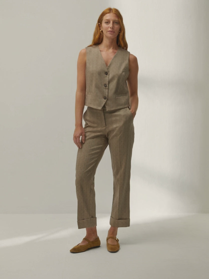 Pantalón tobillero de mujer tejido con strass