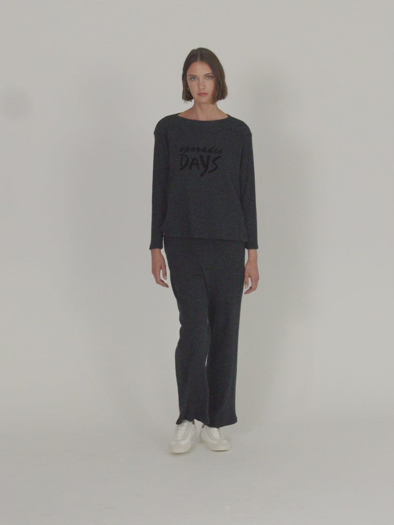 Pantalón recto de mujer de punto canalé cintura elástica