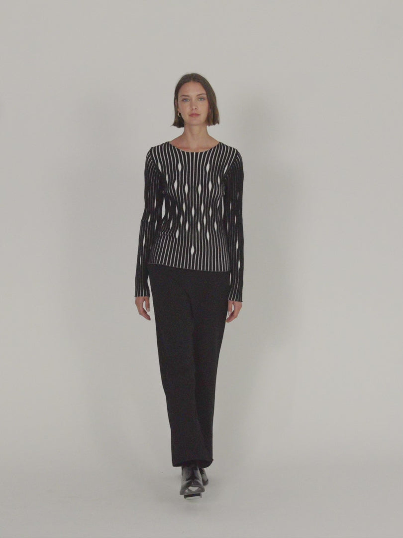 Jersey de mujer punto fantasía bicolor cuello redondo