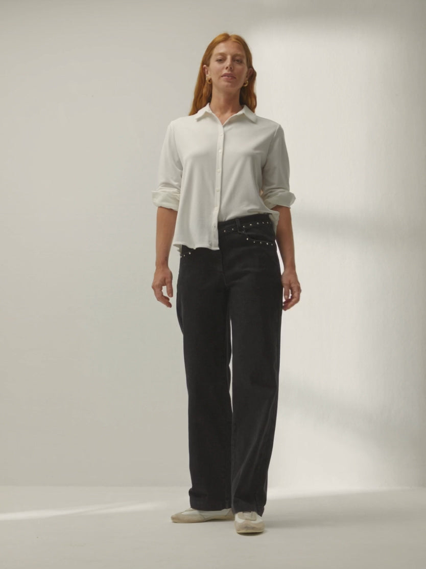 Camisa de mujer básica punto liso crudo
