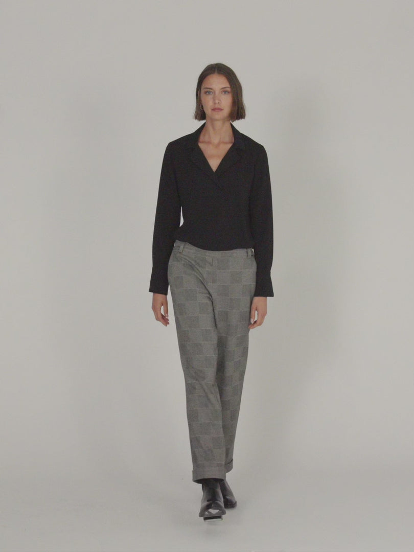 Pantalón recto de mujer punto cuadros cintura elástica
