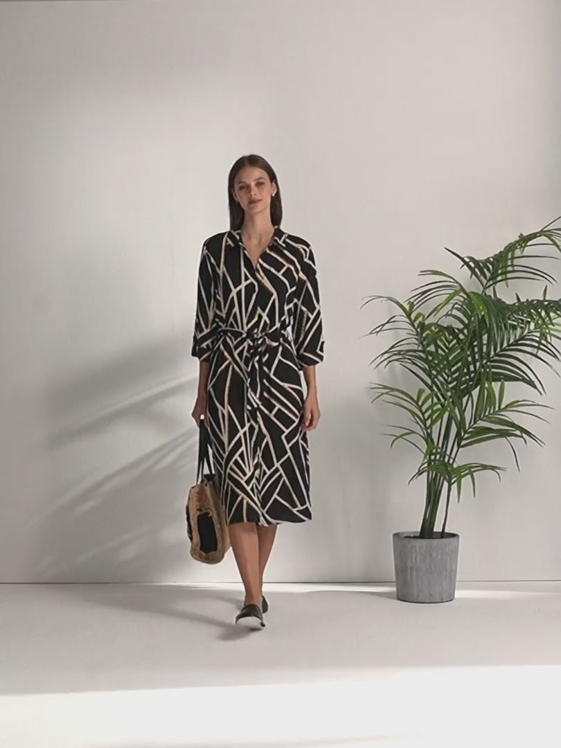 Vestido midi camisero estampado manga francesa