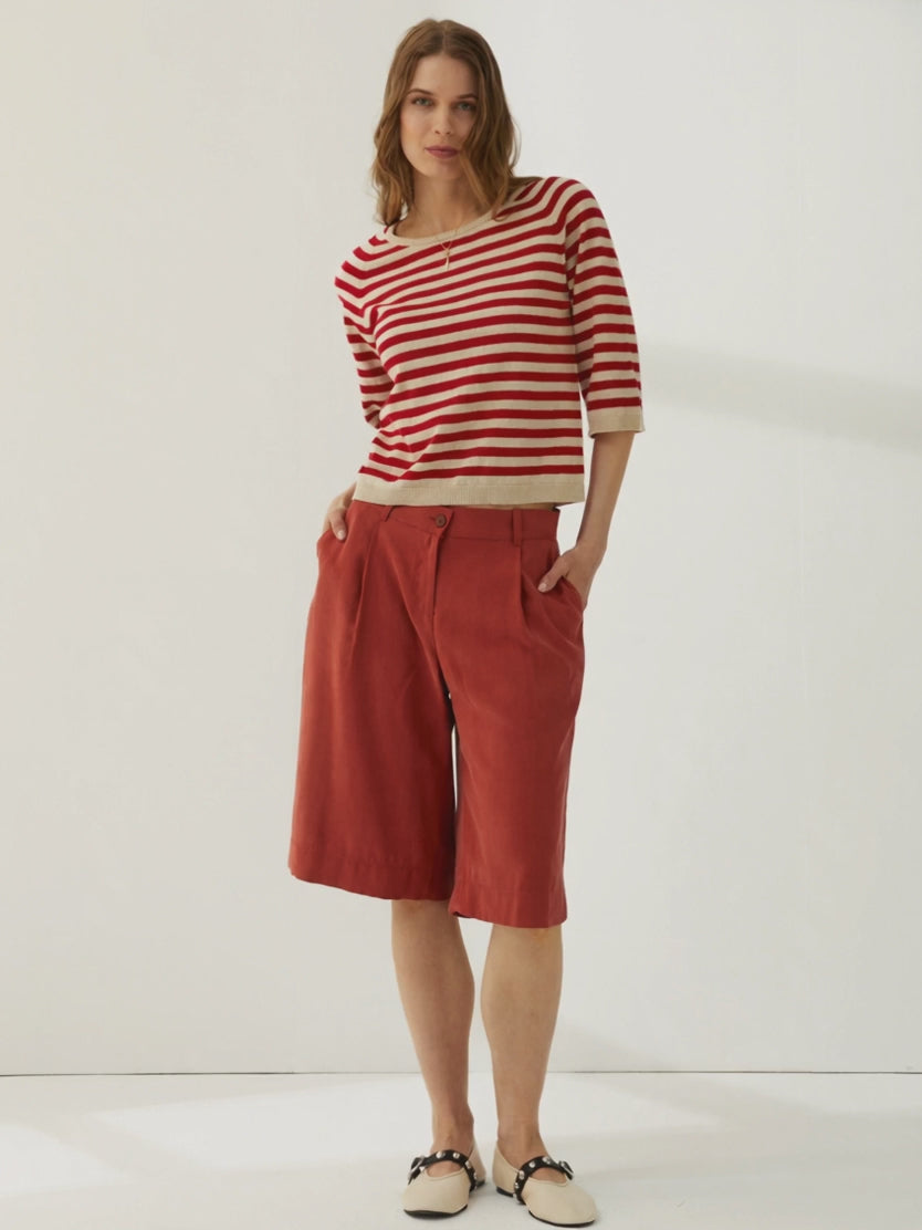 Jersey de mujer rayas cuello redondo manga corta