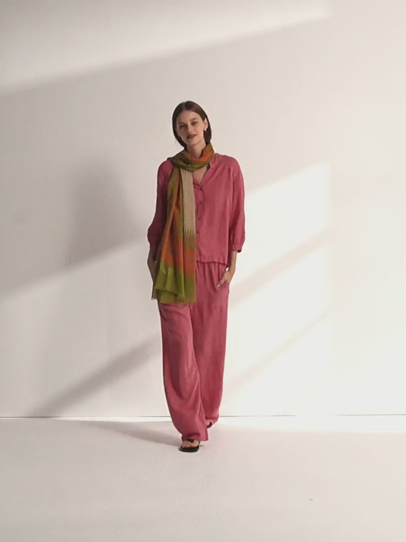 Camisa de mujer cuello mao pico manga francesa