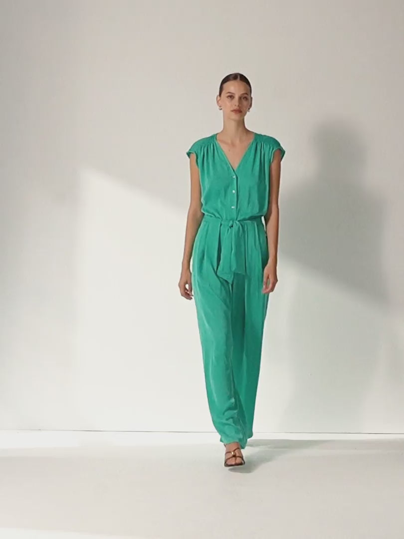 Pantalón ancho de mujer satinado con palas