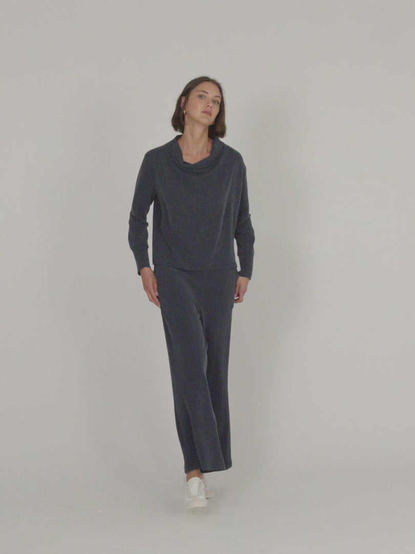Pantalon large en tricot pour femme avec taille élastique