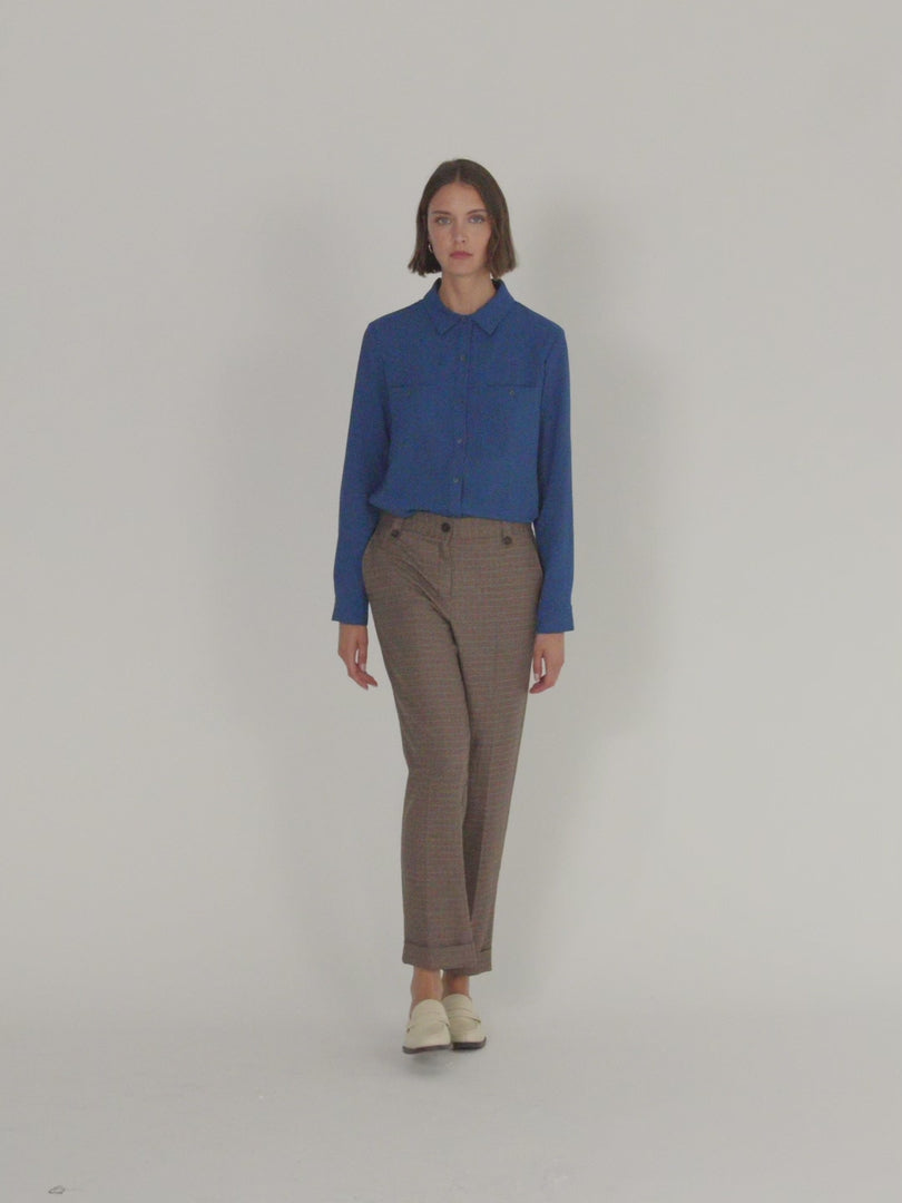 Pantalón recto de mujer estampado cuadros